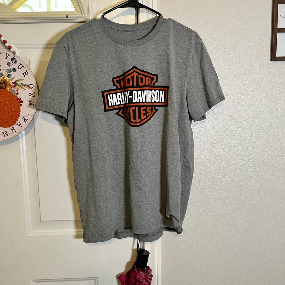 Harley-Davidson Gray and Orange Short Sleeve Tee